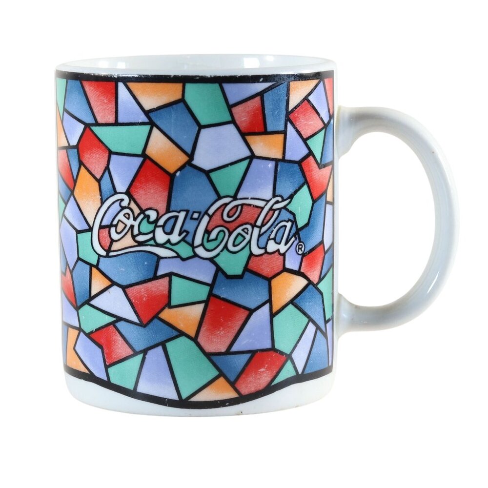 Vintage Coca-Cola Stained Glass Coffee Mug, Cup, Gibson 1996